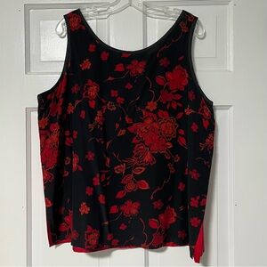 Koos of Course Chic satiny Black and Red Floral Sleeveless silk camisole Blouse